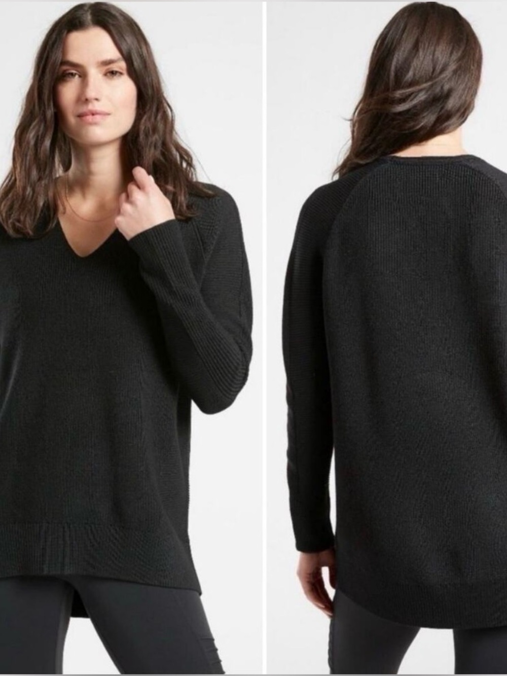 Athleta Black‎ V-Neck Ribbed Pullover